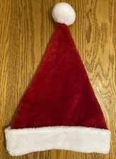 Plush Red Velvet Color Christmas Santa Hat W/White Cuff  Pom-Lined Size M NEW