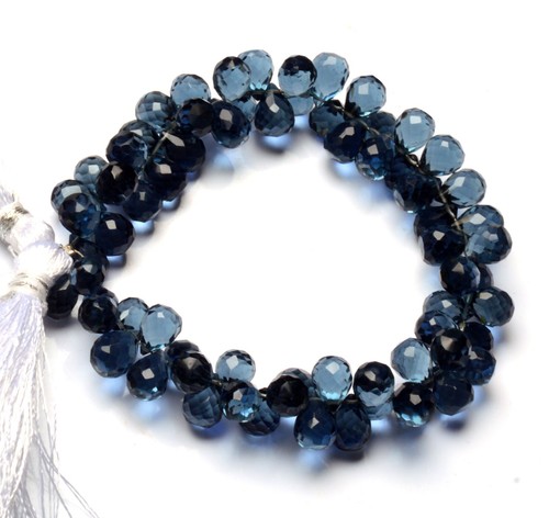 London Blue Topaz Color Quartz 9x6 mm Size Faceted Teardrop Briolette 8" Strand - Picture 2 of 6