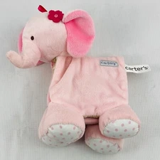 Carters Pink Elephant Soft Cloth Baby Book Rattle Sensory Texture Sound 8" Tall