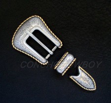 WESTERN COWBOY ANTIQUE GOLD ROPE EDGE BELT BUCKLE SET FITS 3/4" BELT