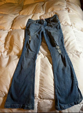 Justice  s Squeeze Line Girls Blue Distressed Bootcut Denim Jeans Sz 10 Pockets