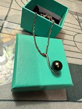 925 Sterling Silver 21in Rope Chain Necklace w/ Black Tahitian Pearl Pendant