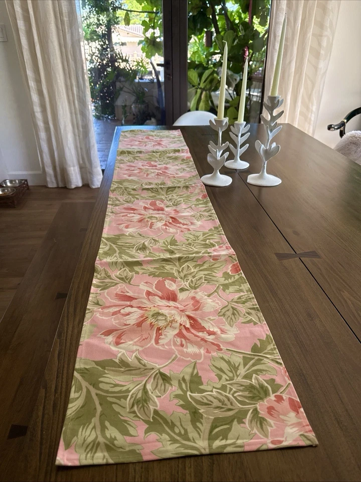 2000s April Cornell Cotton Peach Coral Floral 70X13 Table Runner Vintage Y2K EUC - Image 2 of 4
