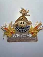 Welcome Scarecrow Door Hanging Sign - Fall - Color Tan 11  W X 12  h