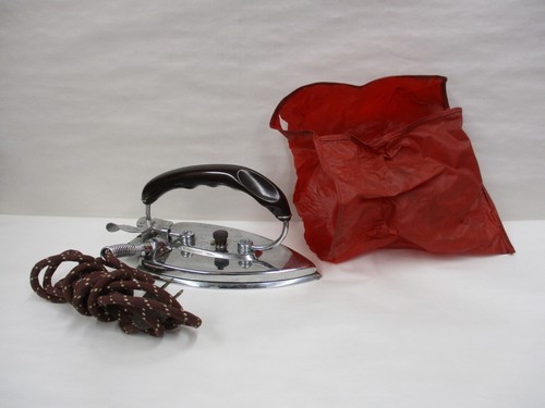 1940s or 1950s Durabilt Folding Adjustable Electric Travel Iron W/ Bag