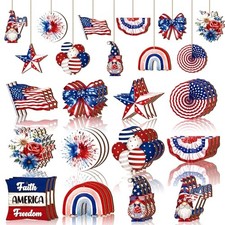 36 Pcs 4th of July Ornaments for Tree Patriotic Wooden American Flag Fresh