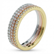 Three-Tone Moissanite Eternity Band Set – White, Rose & Yellow Gold Plated,