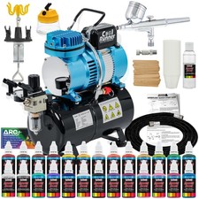 Master Gravity Airbrush Air Tank Compressor Kit with 24 Color Acrylic Paint Set