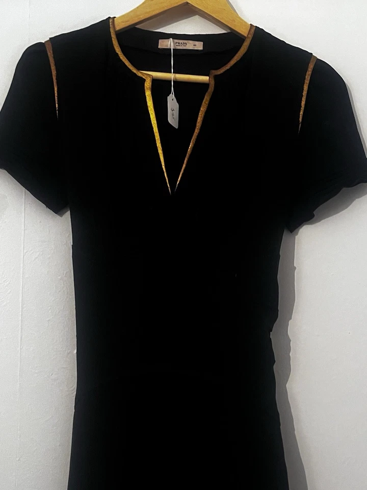 Vintage Ladies Prada Black Dress With Gold Detail - Size 40 Or Aus Size 12 - Image 3 of 4