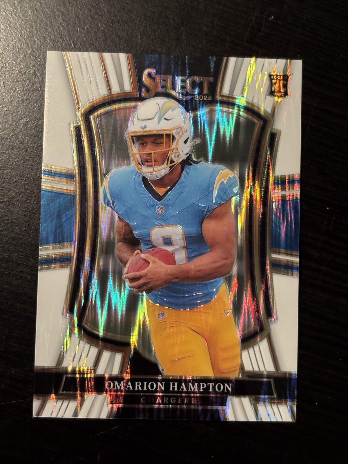 2025 Panini Select Omarion Hampton Chargers #102 White Shock Prizm /799 RC