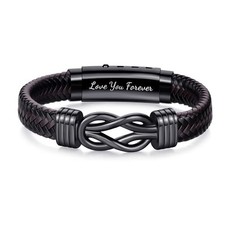 Leather Bracelet Men's Gift Braided Infinity W/ Adjustable Clasp Bracelet, Brown