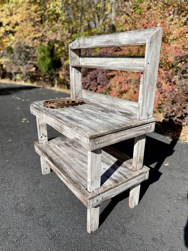 Mesa de banco para vasos rústicos com prateleiras - Imagem 3 de 4