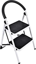 Goplus Step Ladder, Heavy Duty Folding 2 Ladder Stool 2 Step, Black 