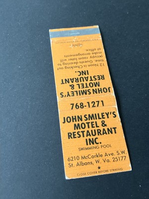 Vintage West Virginia Matchbook  John Smiley s Motel - Swimming Pool  St Albans