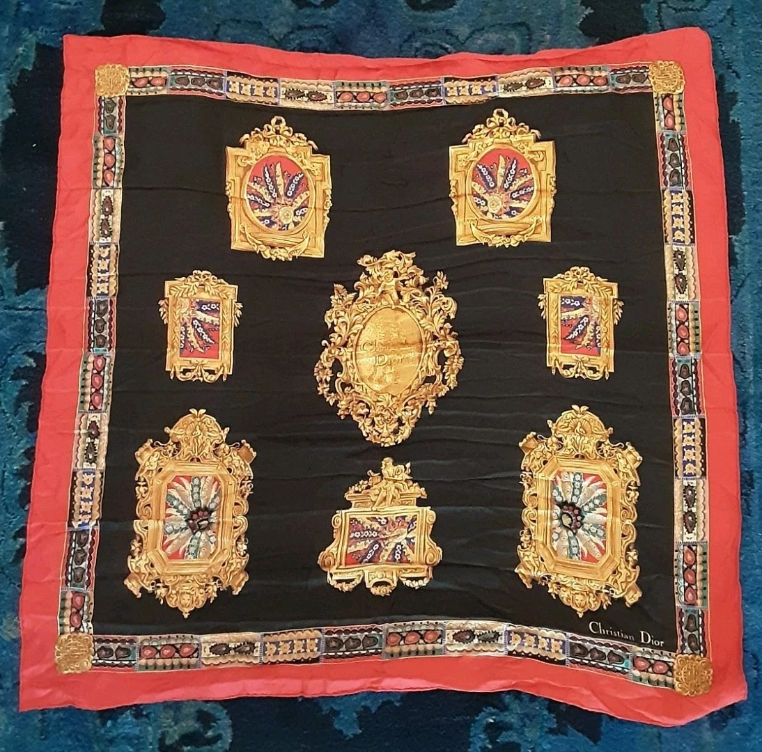 Foulard Christian Dior satin rouge et noir