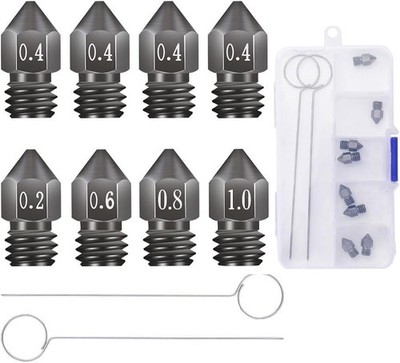 Creality 8pcs 3D Printer Hardened Steel MK8 Nozzles, Upgraded Metal Extruder Noz