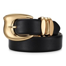Women Leather Belt for Jeans Pants Fashion Womens Waist Belts with Gold Chunk...