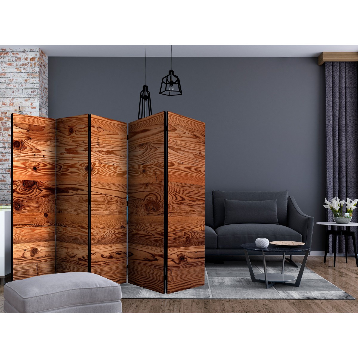 Paravent 5 volets style maison de campagne pour salon cosy - 2