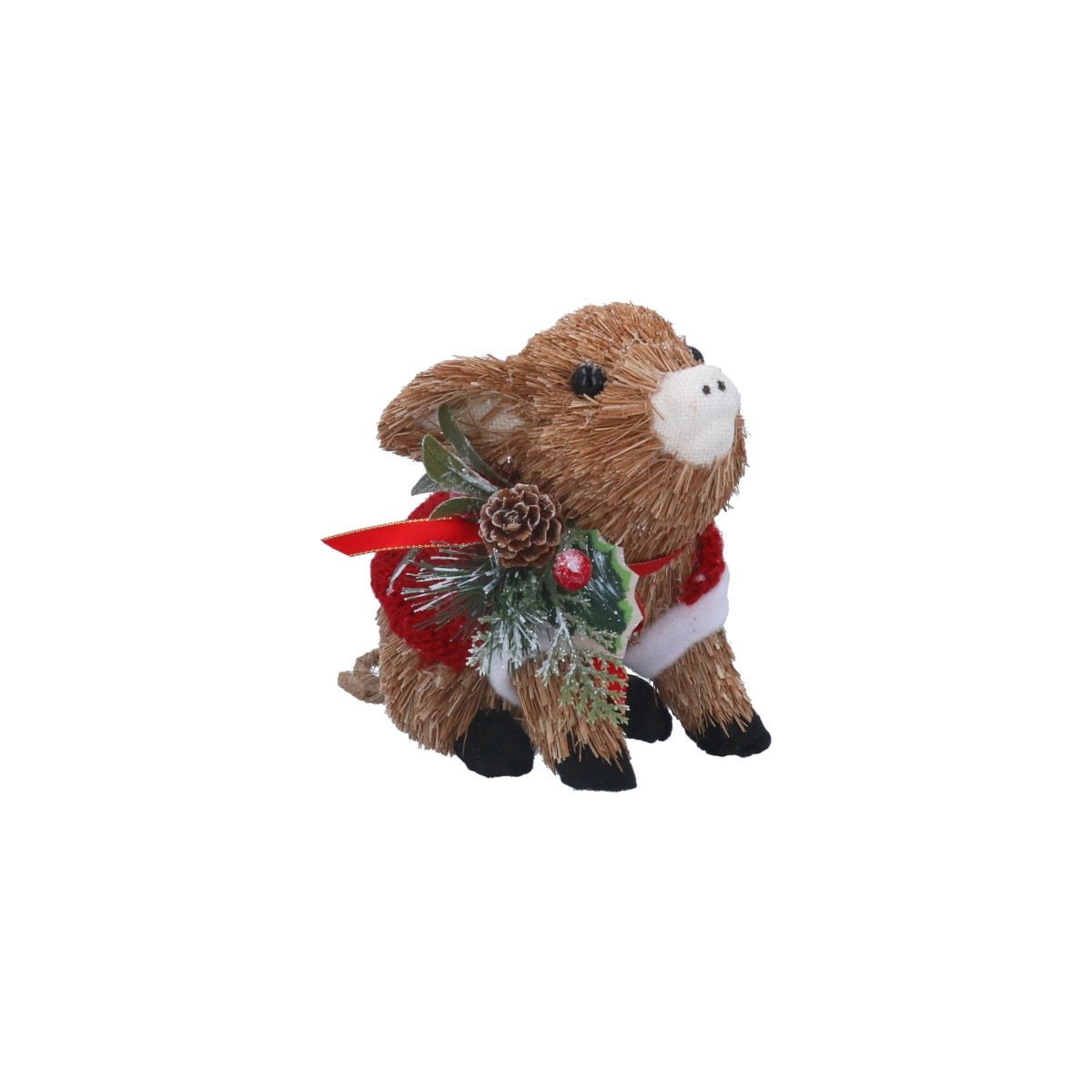 Gisela Graham Bristle Pig with Holly Christmas Decoration Cute Festive Homeware