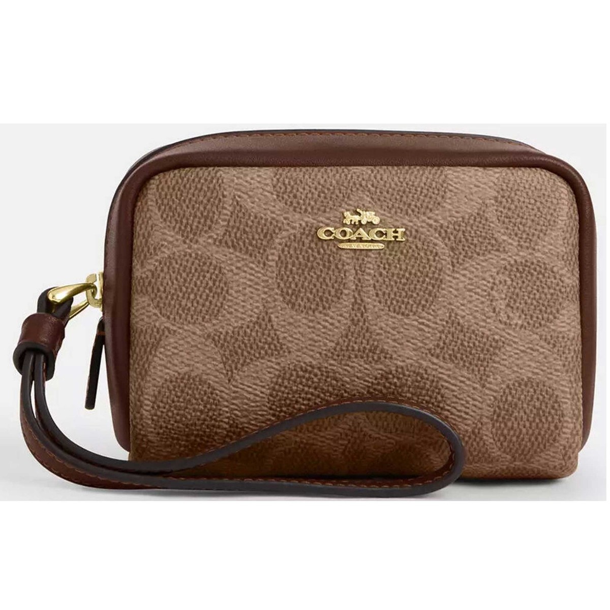 Coach Women's Pouch Wristlet Pebbled Leather, Gold/Tan/Brown CW907