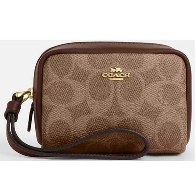 COACH ブラウンレザー ポーチ Coach Women's Pouch Wristlet Pebbled Leather, Gold/Tan/Brown CW907