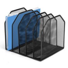 Black Metal Mesh 5-Section Desktop File Sorter Organizer for Binders, Bookshelf