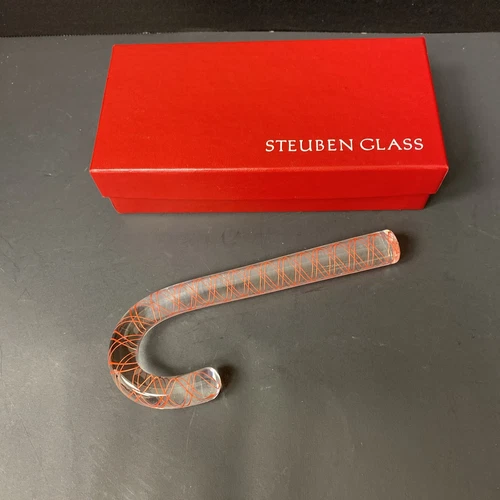 Steuben Glass Christmas Ornament Candy Cane Paperweight in Box