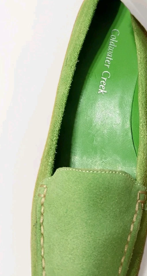 Coldwater Creek Lime Green Suede Leather Loafers Shoes Wedge Square Toe 7 M - Image 4 of 4