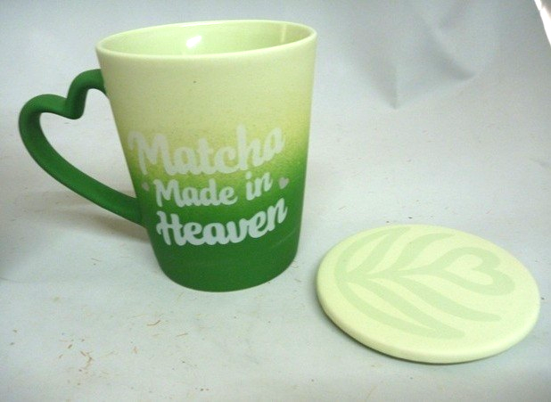 Matcha Tea Mug Ceramic Coaster Lid Coffee Cup Hot Drinks Green Made Heaven Set