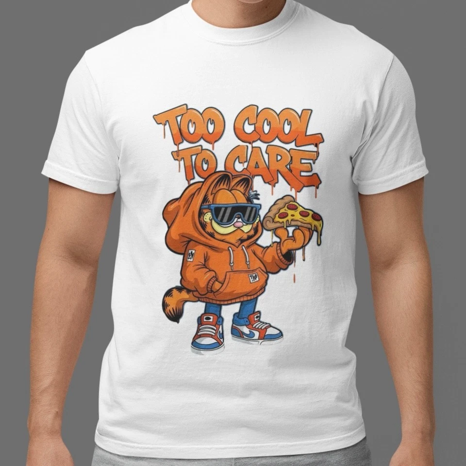 Funny Garfield Cat Pizza Hoodie Style Graphic Tee Hip Hop Anime Aesthetic Unisex - Image 2 of 4