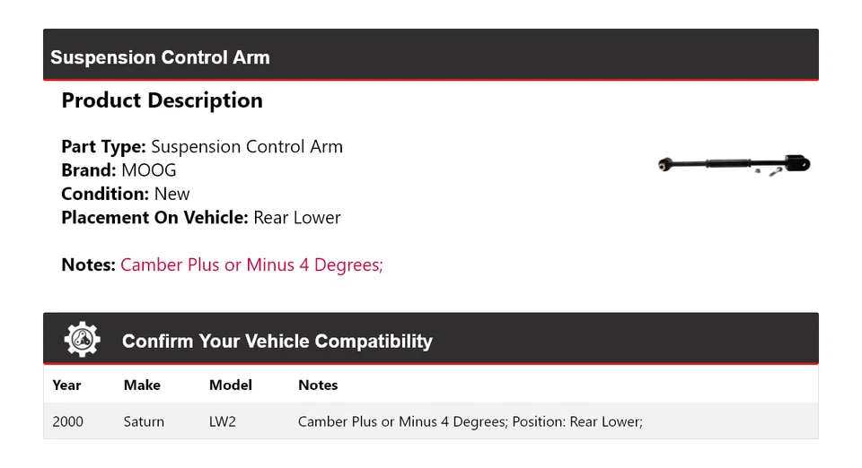 For 2000 Saturn LW2 Suspension Control Arm Rear Lower MOOG - Image 2 of 4