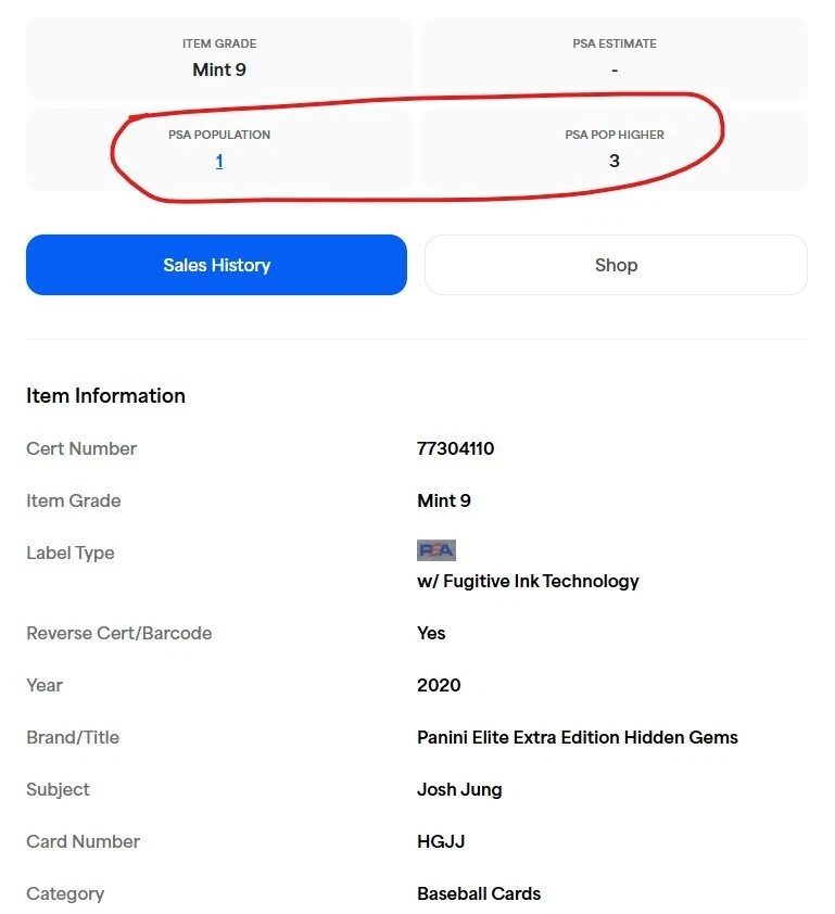 2020 Panini Elite Extra Edition Josh Jung Hidden Gems Black Auto #HGJJ PSA 9 - Image 3 of 3