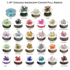 1/8" 50 Yards Organza Iridescent Center with String Pull Ribbon Bow 28 Colors