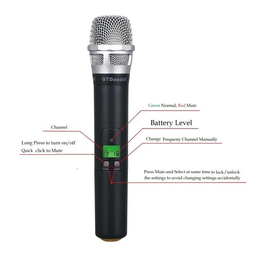 GTD Audio 2x800 Channel UHF Diversity Wireless Microphone Mic System 733H - Picture 3 of 4