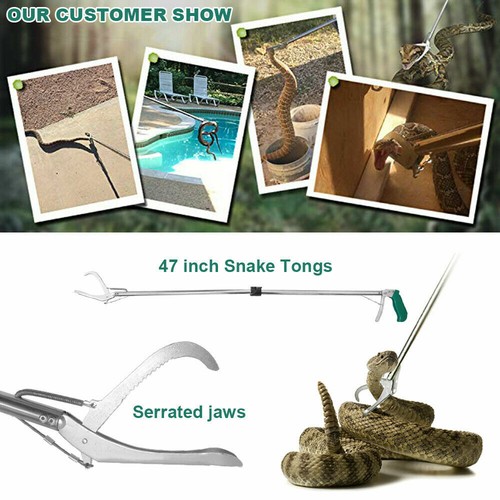 47" Long Foldable Snake Tongs Catcher Hook Reptile Grabber Clamp Handling Tool - Picture 2 of 12