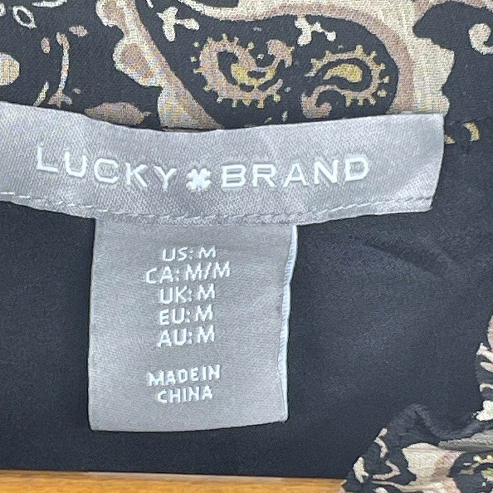 Lucky Brand Maxi Dress Womens Medium Black Paisley Lined Boho Tiered - Image 3 of 4