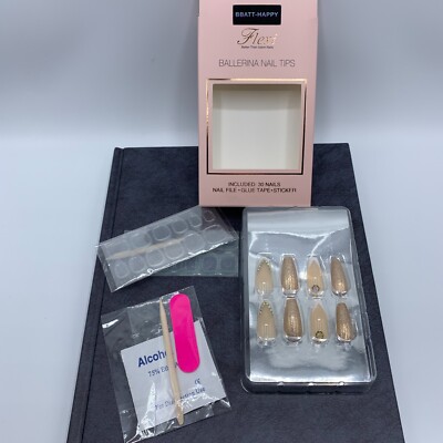 30pcs Long Coffin French Ombre Glitter Fake False Nails Press Glue On Nail Tips