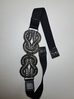 BCBG Maxazria Womens Black Embellished Rhinestone Stretch  display picture 3