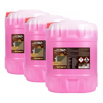 60 Liter (3x20) PEMCO Antifreeze 912+ Kühlerfrostschutz bis -40C rot PM0912 - Bild 1 von 3