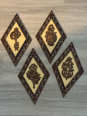 Vintage MCM Diamond Shape Sycroco Wall Palques Set of 4 by Dart Inc.