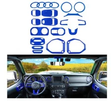 21PCS ABS Blue Interior Cover Fit for Jeep wrangler JL JLU 2018-2022
