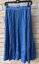 VTG 80s Blue Denim Prairie Skirt Sz S 26"W Ruffle Country Western Rustic Farm