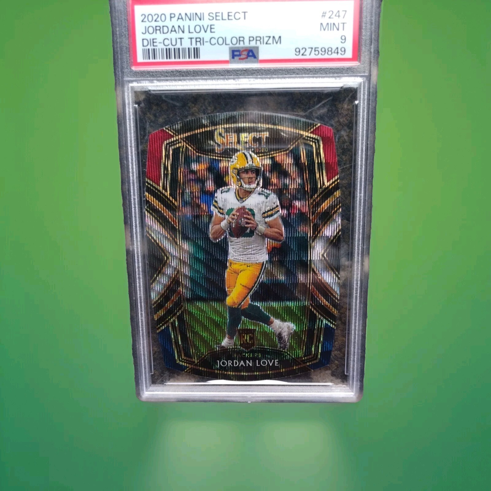 2020 PANINI SELECT DIE-CUT TRI-COLOR ROOKIE PRIZM #247 JORDAN LOVE RC PSA 9