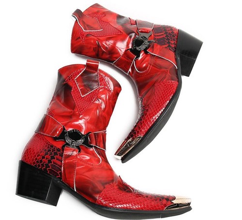 Hombres Moda Punta Punta Punta Hebilla Correa Punk Cuero Botines Retro Botas de Vaquero - Imagen 6 de 8