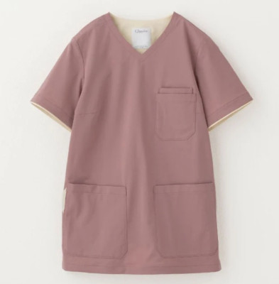 Classico Japan Women's The Tailored Lab Coat Scrub Top Pink Beige Size L NWT