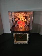 VTG Fiber Optic Rotating Flower Clock Lamp 14.5" Lighted Music Box Taiwan Works