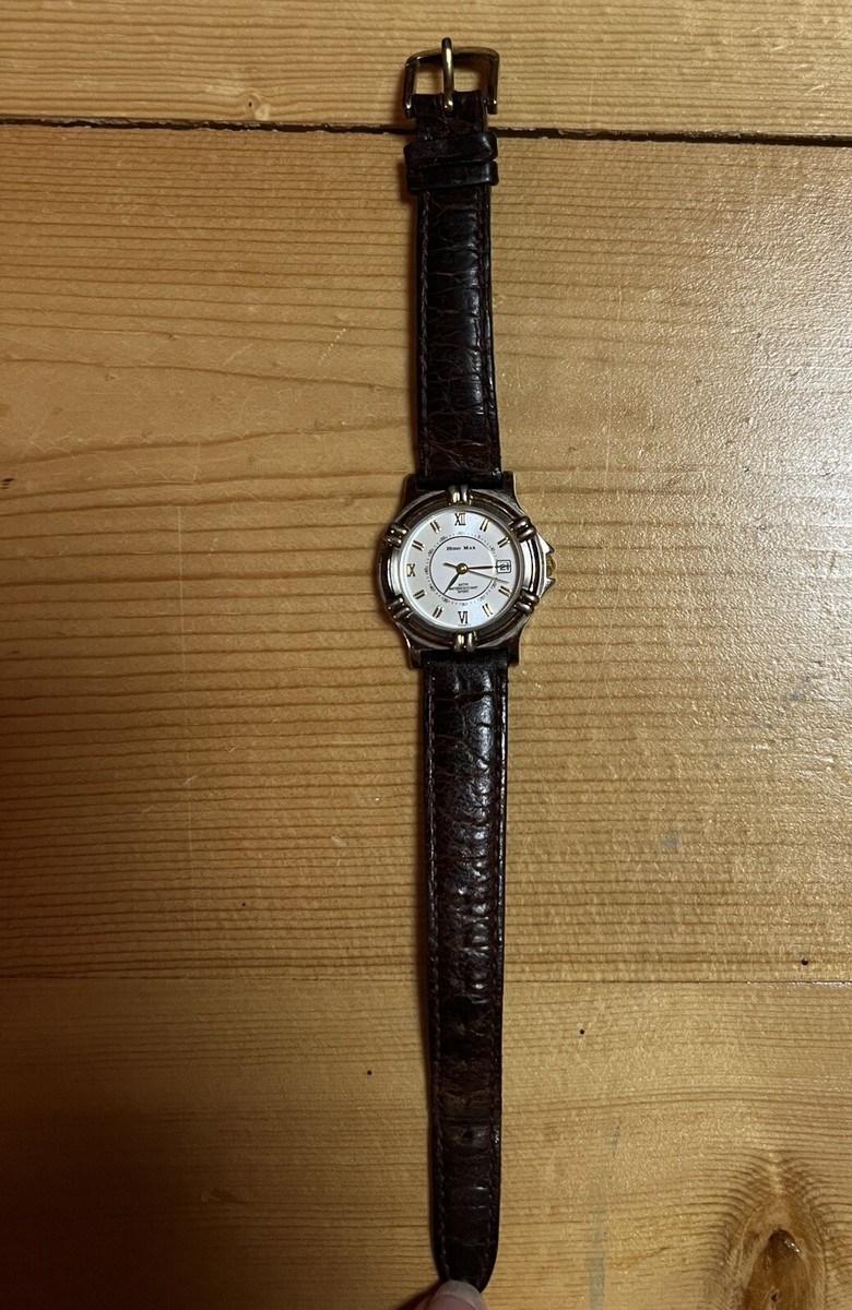 18K Gold Plated Hugo Maxx Watch Brown Genuine Leather Band Working New  Battery