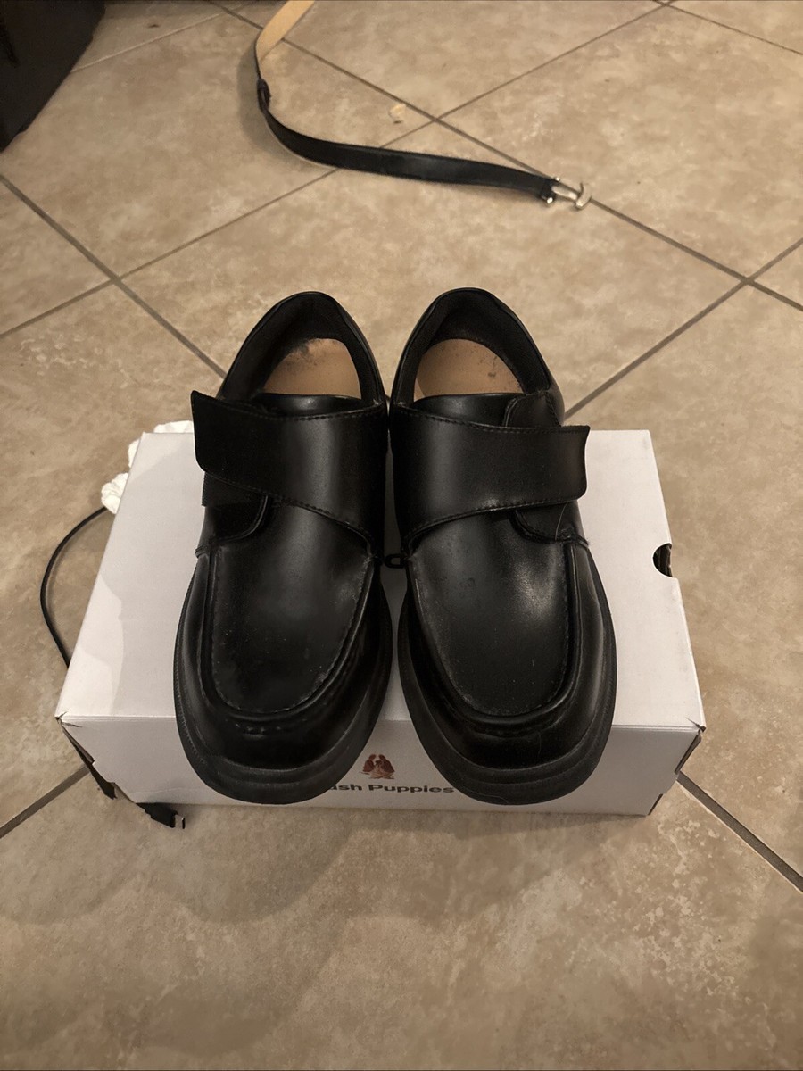 Hush Puppies Men's 9.5 GIL Black Leather Hook & Loop Comfort
