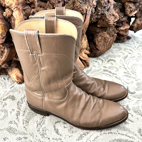 JUSTIN Men's 3033 Leather Block Heel Round Toe Cowboy Western Tan Boots Sz 12 D