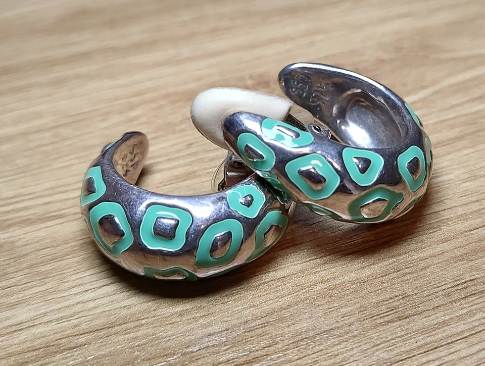 Pendientes de aro Simon Sebbag Design SSD con clip plateado con estampado de animales, turquesa  Foto 3 de 4